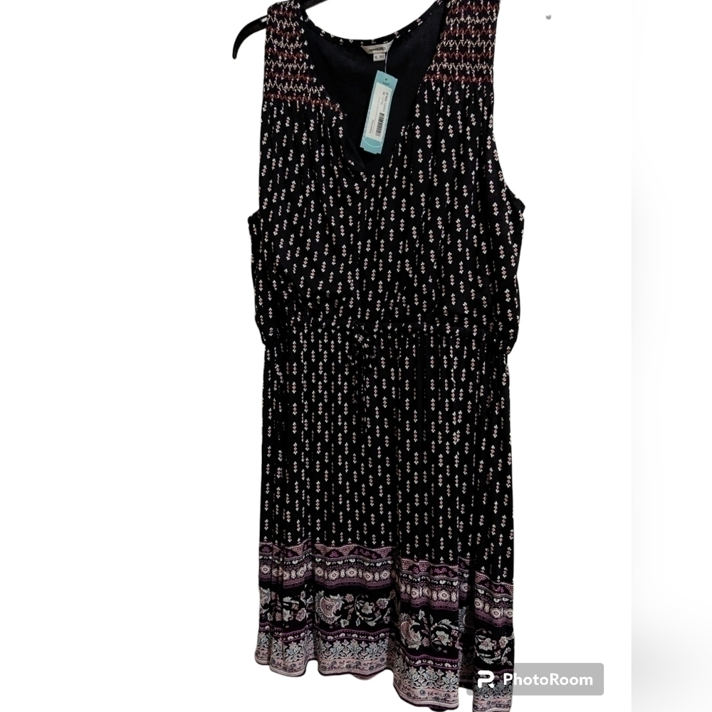 Sweet Grey brushed knit sleeveless dress XL, black multi color
